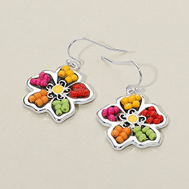 Seed Bead Embellished Flower Dangle Earrings