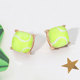 Tennis Ball Printed Square Stud Earrings