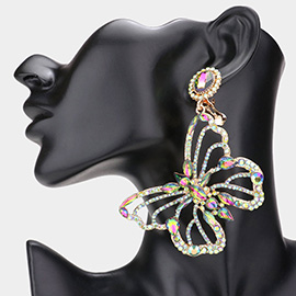 Multi Stone Embellished Butterfly Dangle Clip on Evening Earrings