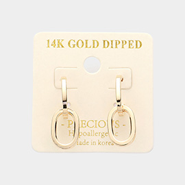 14K Gold Dipped Open Metal Oval Link Dangle Earrings