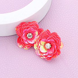 Round Stone Centered Flower Earrings