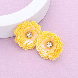 Round Stone Centered Flower Earrings