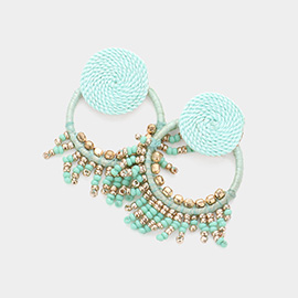 Rope Wrapped Beaded Fringe Open Circle Earrings