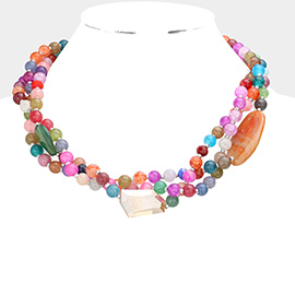 Geometric Triple Bead Accented Triple Layered Necklace