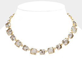 Cushion Square Stone Link Evening Necklace