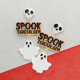 Spooktacular Message Glittered Resin Skull Ghost Link Dangle Earrings
