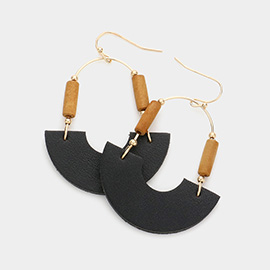 Faux Leather Accented Link Dangle Earrings