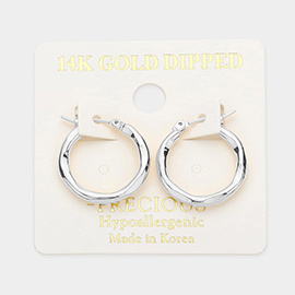 14K White Gold Dipped 0.75 Inch Irregular Metal Hoop Pin Catch Earrings