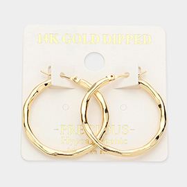 14K Gold Dipped 1.1 Inch Irregular Metal Hoop Pin Catch Earrings
