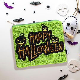 Happy Halloween Message Seed Beaded Halloween Mini Pouch Bag