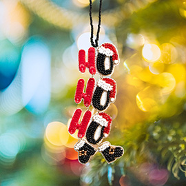 HOHOHO Message Felt Back Seed Beaded Santa Hat Christmas Ornament