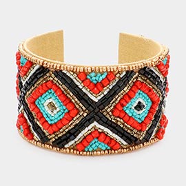 Boho Beaded Rhombus Patterned Cuff Bracelet