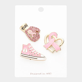 3PCS - Pink Ribbon Glove Sneakers Heart Pin Brooches