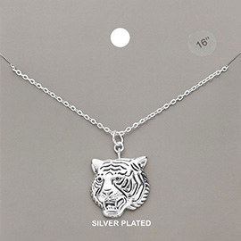 Silver Plated Metal Tiger Pendant Necklace
