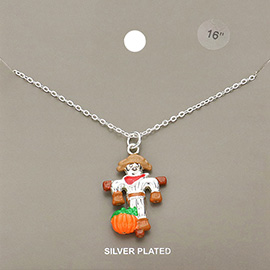 Silver Plated Scarecrow Pumpkin Pendant Necklace