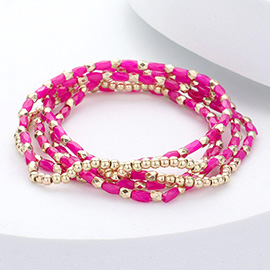 5PCS - Metal Ball Faceted Rectangle Beaded Stretch Bracelets