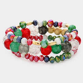 3PCS - Natural Stone Faceted Beaded Stretch Bracelets