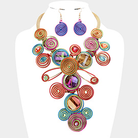 Bead Accented Swirl Metal Wire Statement Necklace