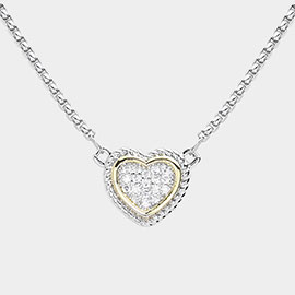 CZ Embellished Heart Pendant Necklace