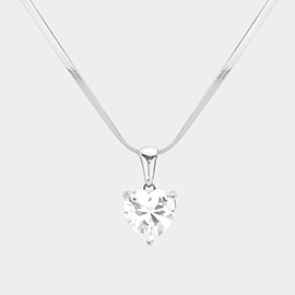 Stainless Steel CZ Heart Pendant Necklace