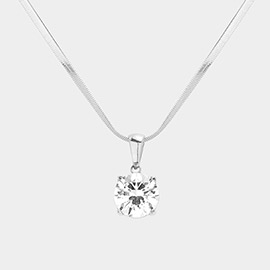 Stainless Steel CZ Round Pendant Necklace