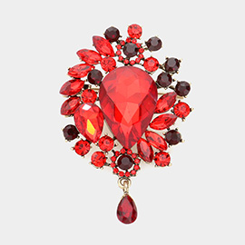 Teardrop Accented Multi Stone Cluster Pin Brooch