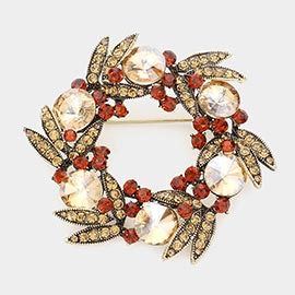 Round Stone Accented Leaf Detailed Pin Brooch