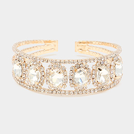 Oval Stone Accented Cuff Evening Bracelet