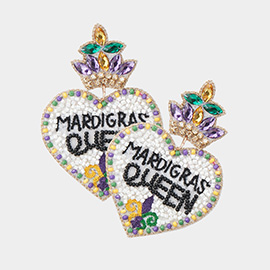 Felt Back Mardi Gras Queen Message Beaded Dangle Earrings