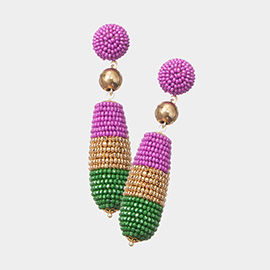 Mardi Gras Beaded Dangle Earrings