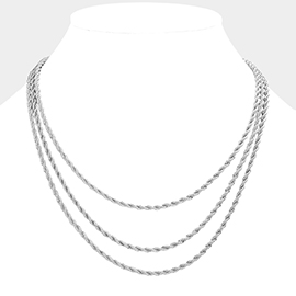 Silver Dipped Rope Metal Chain Layered Necklace