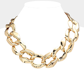 Chunky Hammered Metal Chain Necklace
