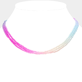 Gradation Seed Beaded Triple Layered Necklace
