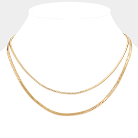 Brass Metal Double Layered Chevron Chain Necklace