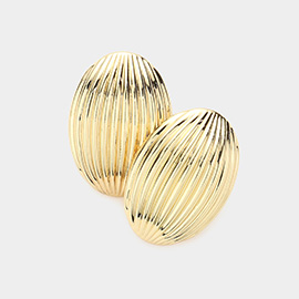 Gold Dipped Textured Metal Oval Earrings