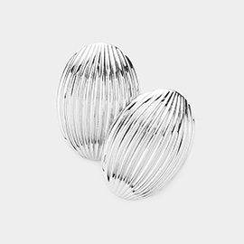 Silver Dipped Textured Metal Oval Earrings