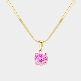 18K Gold Dipped Stainless Steel CZ Round Pendant Necklace