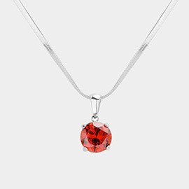 Stainless Steel CZ Round Pendant Necklace