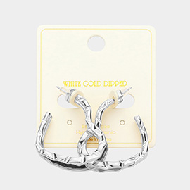 White Gold Dipped Open Heart Hoop Earrings