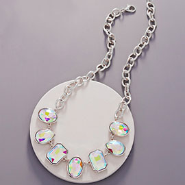 Oval Teardrop Square Crystal Stone Cluster Necklace