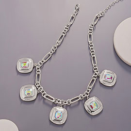 Crystal Stone Square Cluster Charm Necklace