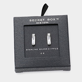 SECRET BOX_Sterling Silver Dipped Baguette CZ Stone Cluster Stud Earrings