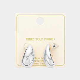 White Gold Dipped Teardrop Curved Earrings
