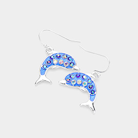 Stone Embellished Dolphin Dangle Earrings
