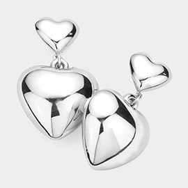 Silver Dipped Metal Heart Dangle Earrings