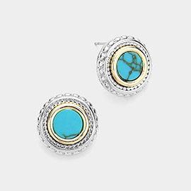 14K Gold Plated Round Natural Stone Stud Earrings