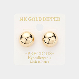 14K Gold Dipped Hypoallergenic Metal Ball Stud Earrings
