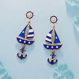 Enamel Boat Anchor Dangle Earrings