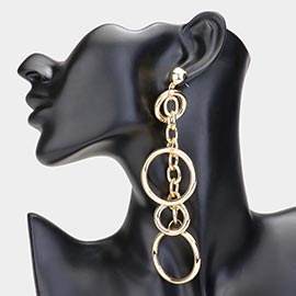 Abstract Metal Circle Ring Link Dropdown Earrings