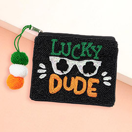 LUCKY DUDE Message Sequin Sunglasses Beaded Mini Pouch Bag